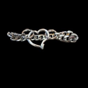 :Handmade Silver Tone Chunky Chain Heart Clasp Bracelet 26_004